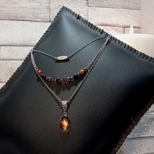 Collier multi rangs cabochon et perles "luna"