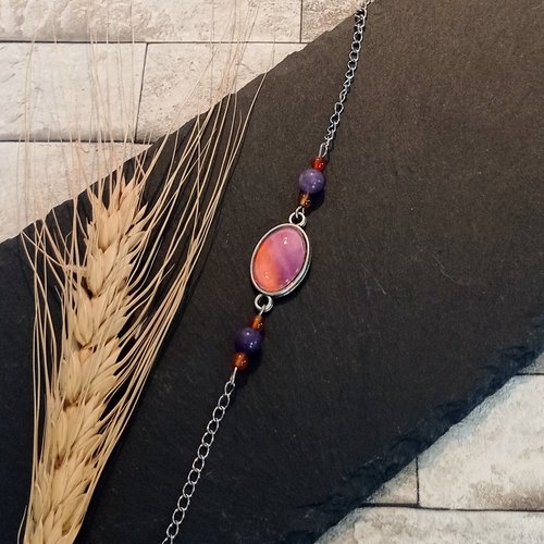 Bracelet avec chaîne, pierres naturelles et cabochon "iris"