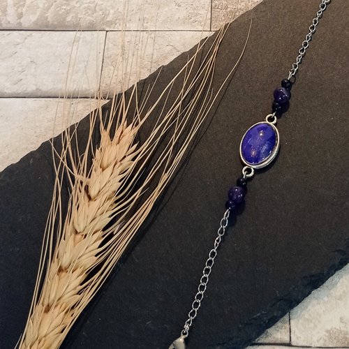 Bracelet avec chaîne, pierres naturelles et cabochon "iris"