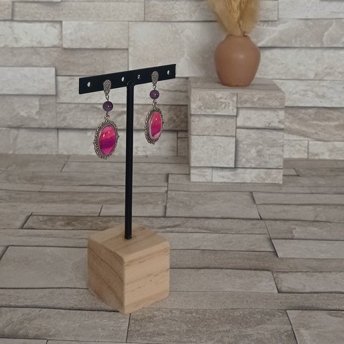 Boucles d'oreilles avec cabochon et perles "iris"