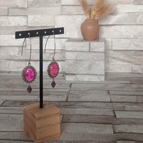 Boucles d'oreilles avec cabochons et perles "iris"