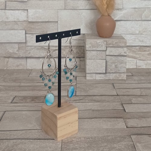 Boucles d'oreilles chandelier avec cabochons et perles "ondine"