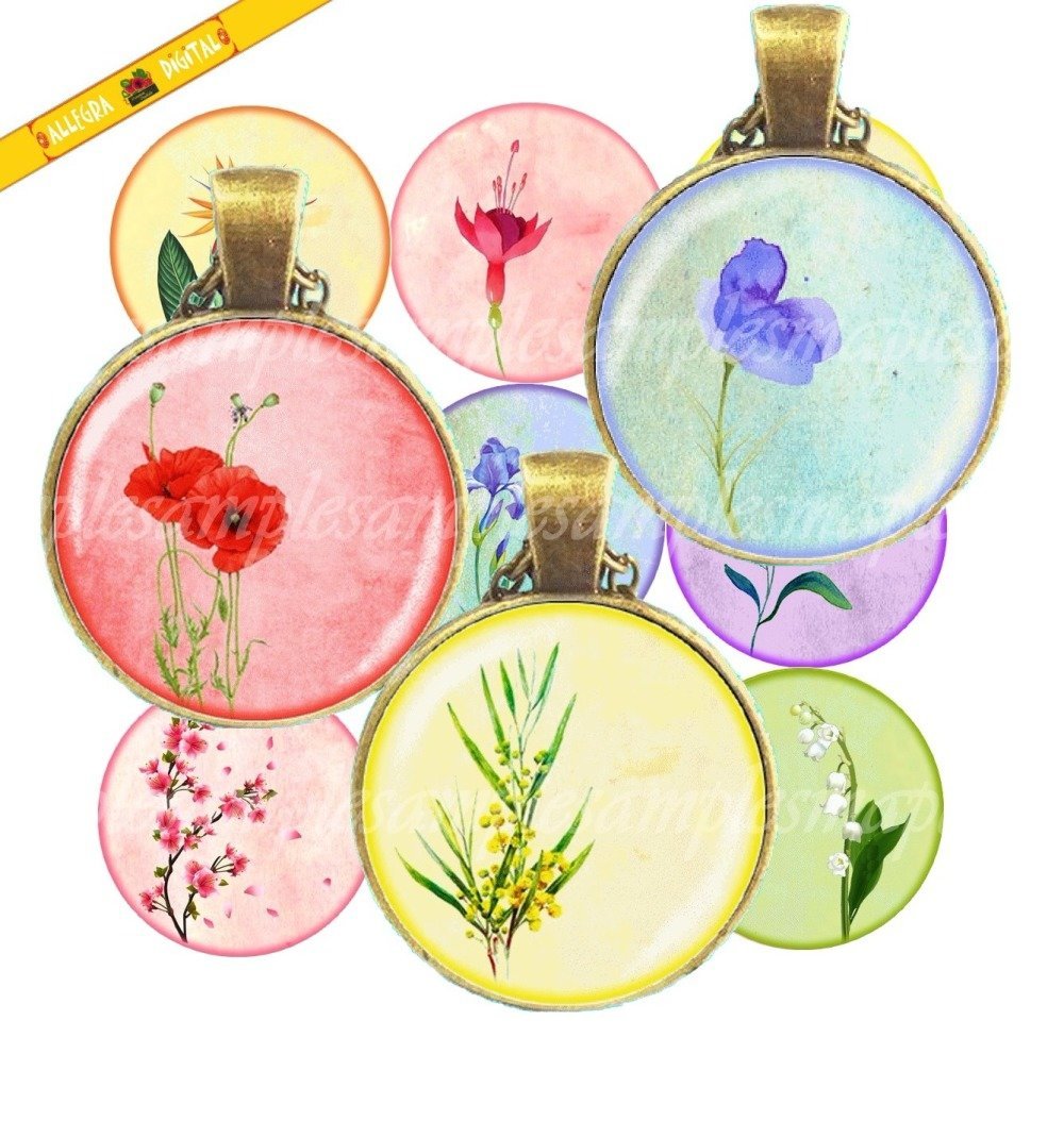 Images Digitales Fleurs Aquarelle Coquelicot Mimosa Images Cabochon Image Bijoux Image A Imprimer 14 Mm 12 Mm Pour Boucles D Oreille Un Grand Marche