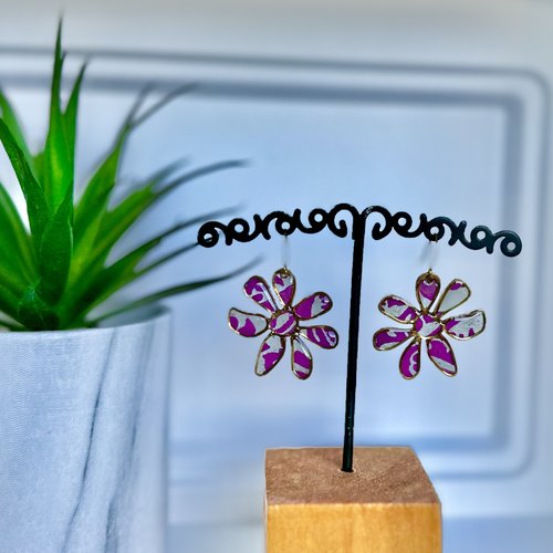 Boucles d'oreilles originales fleurs violet