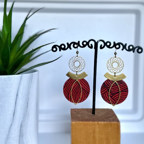 Boucles d’oreilles en papier népalais rouge et acier inoxydable