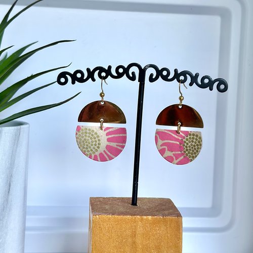 Boucles d'oreilles rose papier népalais acier inoxydable