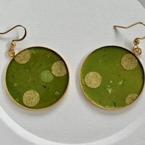 Boucles d'oreilles originales acier papier népalais et résine