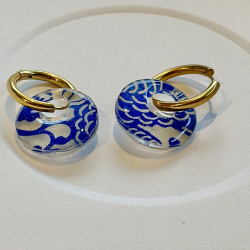 Boucles d'oreilles créoles acier papier etrésine