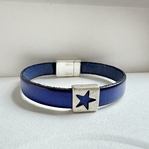 Bracelet cuir bleu 2 en 1