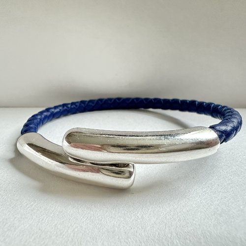 Bracelet cuir torsadé  fermoir double cylindre