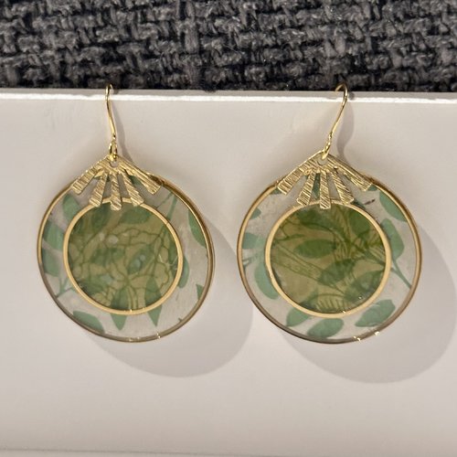 Boucles d'oreilles originales papier népalais vert