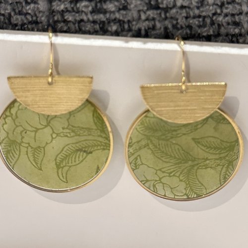 Boucles d'oreilles originales papier népalais vert