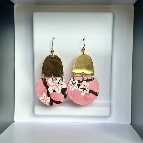 Boucles d’oreilles originales en papier  népalais rose