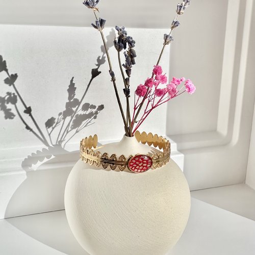 Bracelet ajustable acier inoxydable papier népalais rose et doré