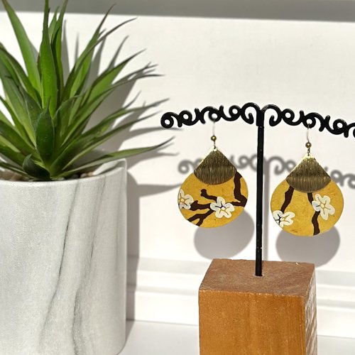 Boucles d'oreilles en papier népalais jaune vernis