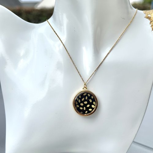 Collier doré « nuit d’or » – acier inoxydable & papier népalais à pois dorés