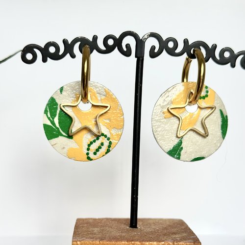 Boucles d'oreilles jaune vert à fleur vernis