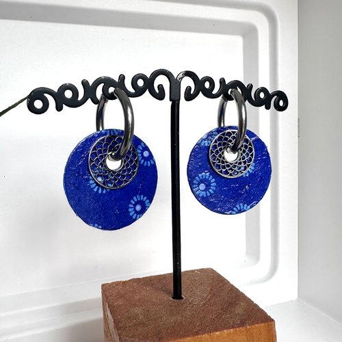 Boucles d'oreilles créoles indigo eclat