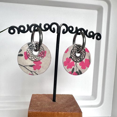 Boucles d'oreilles créoles argentées rose