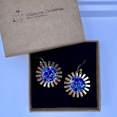 Boucles en papier népalais floral bleu soleil népalais