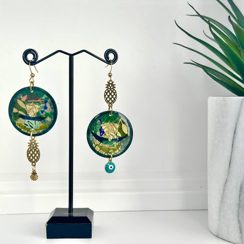 Boucles d'oreilles vertes originales, zéro déchet en papier népalais