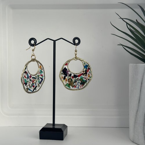 Boucles d'oreilles zéro déchet en papier népalais résine