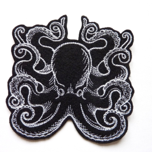 Pieuvre (2couleurs), broderie machine, embroidery patch, ecusson thermocollant, ecusson (octopus),