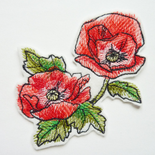 Patch thermocollant, broderie thermocollante, écusson coquelicots,embroidery patch (poppies),