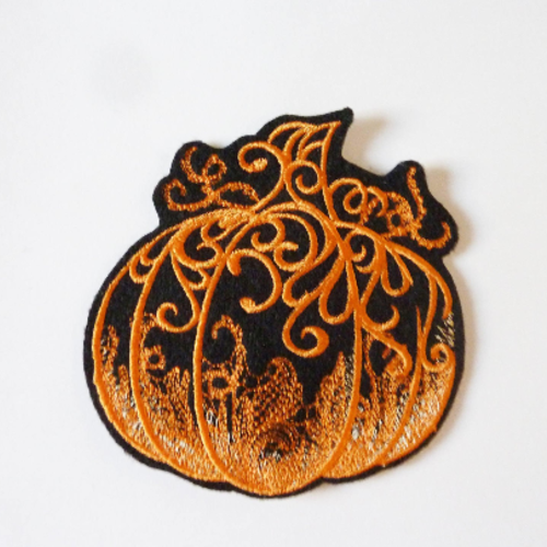 Broderie thermocollante citrouille (2 couleurs de feutrine), embroidery patch, potiron halloween