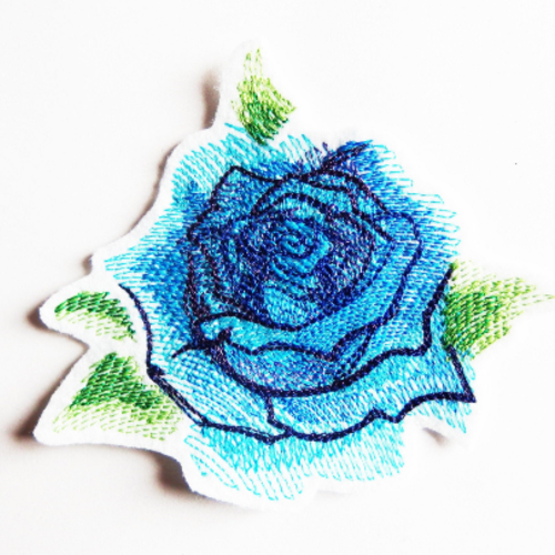 Broderie thermocollante rose bleue, embroidery patch, patch fleur