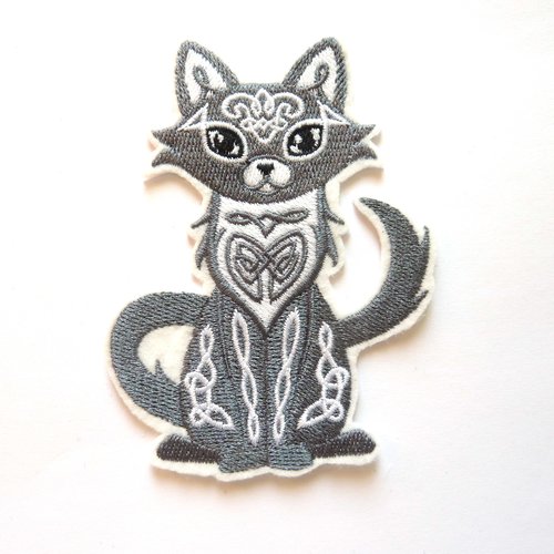 Patch chat celtique thermocollant, embroidery patch (cat)