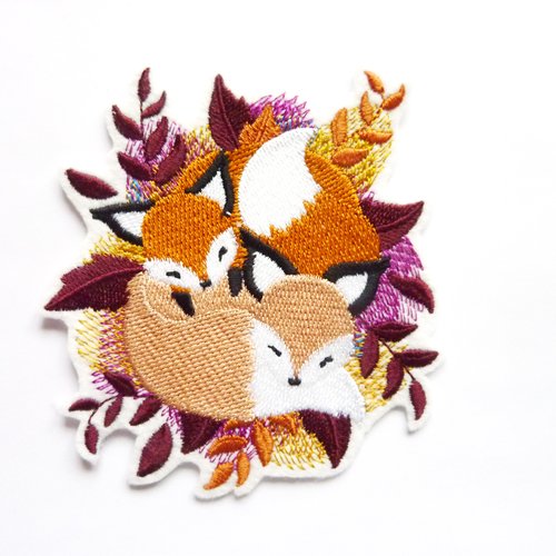 Patch renards enlacés (2 couleurs) thermocollant, embroidery patch, renard