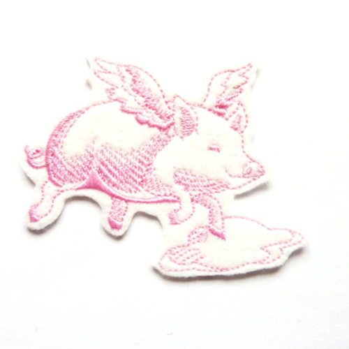 Patch cochon volant thermocollant, embroidery patch, cochon rose