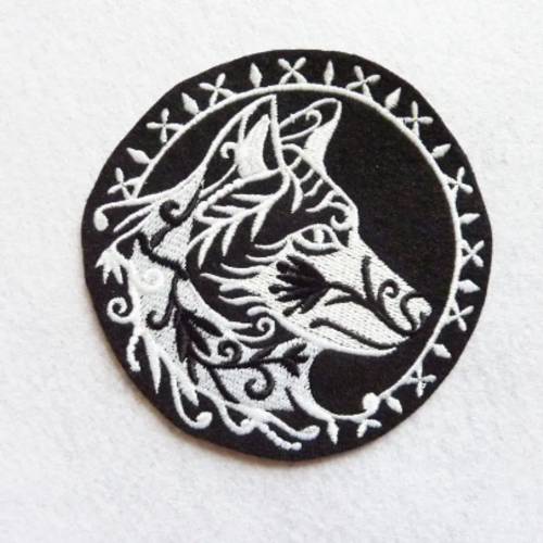 Patch tête de loup (2 couleurs) encadrée thermocollante, embroidery patch, loup