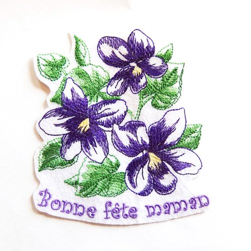 Broderie violettes thermocollantes, fleurs, bonne fête maman,embroidery patch