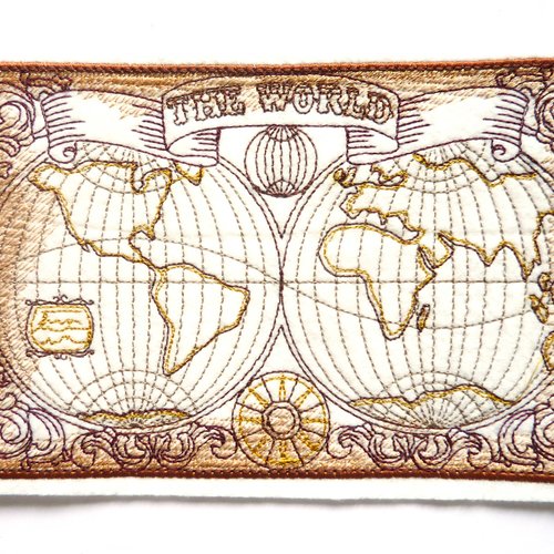 Ecusson carte du monde ancienne thermocollant, embroidery patch, carte