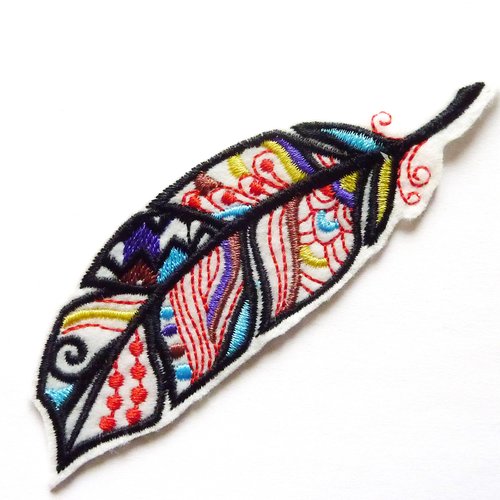 Patch plume thermocollante (2 modèles),broderie machine,broderie plume,embroidery patch (feather)