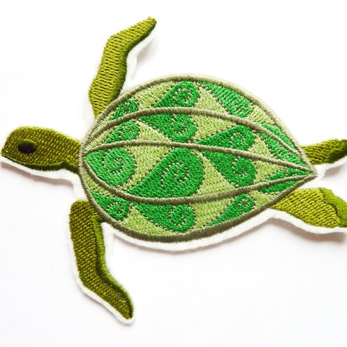 Tortue marine, embroidery patch, broderie machine, patch, turtle.