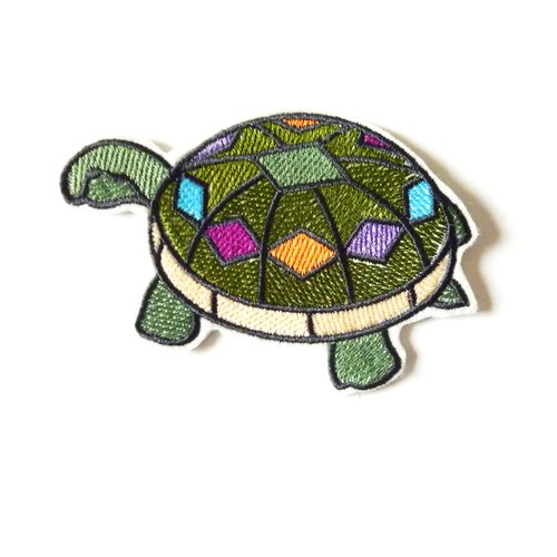 Tortue terrestre, embroidery patch, broderie machine, patch, turtle.