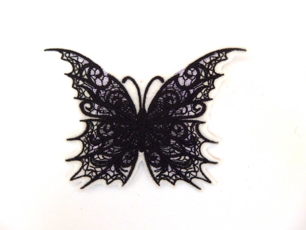 Ecusson à coudre papillon perles et brillant - noir