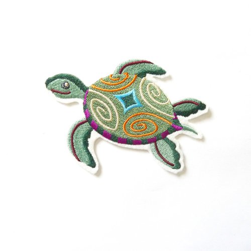 Tortue marine, embroidery patch, broderie machine, patch, turtle.