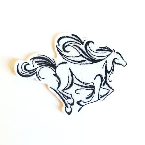 Cheval au galop en silhouette thermocollante, cheval, horse patch, ecusson