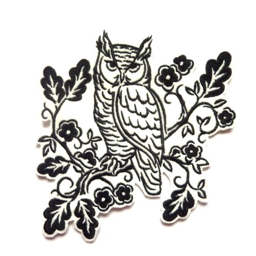 Hibou thermocollant, chouette,embroidery patch, owl patch, ecusson thermocollant
