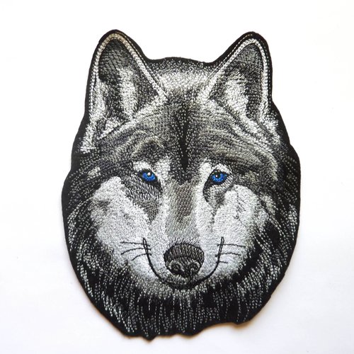 Tête de loup thermocollante, loup ,embroidery patch, wolf patch, ecusson thermocollant