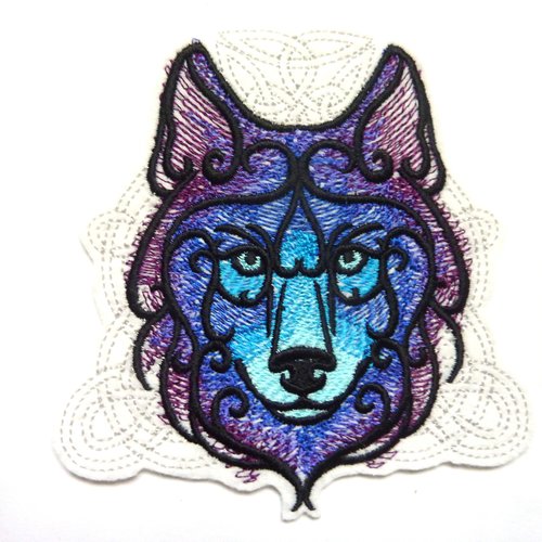 Tête de loup celtique thermocollante, embroidery patch, loup, wolf