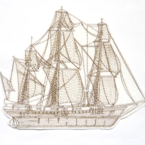 Broderie machine bateau, voilier, caraveille, navire taupe, embroidery patch,ecusson, boat patch