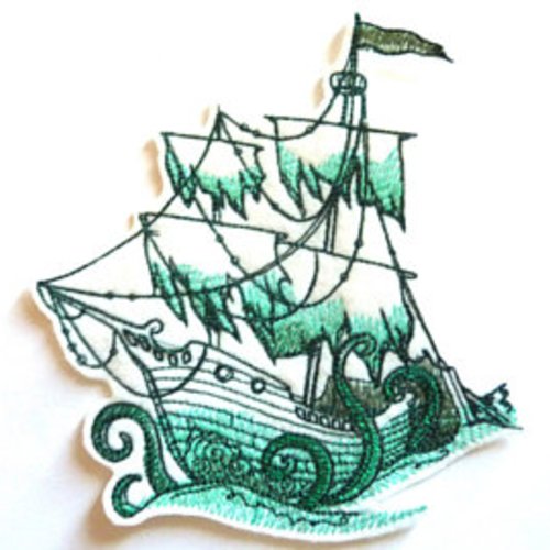 Broderie (2 modèles) machine bateau, voilier, caraveille, navire, embroidery patch,ecusson, boat patch, thermocollant