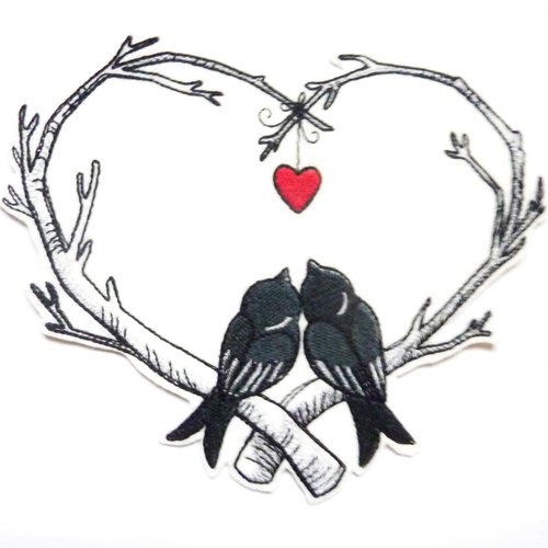 Ecusson oiseau perché, embroidery patch, bird patch, broderie oiseau, thermocollant