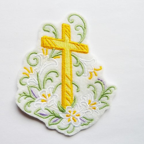 Broderie thermocollante, patch thermocollant, croix et lys