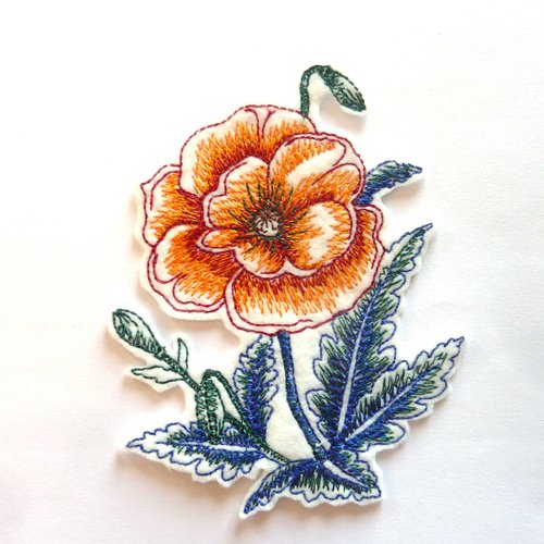 Ecusson, patch, broderie thermocollante, fleur, coquelicot